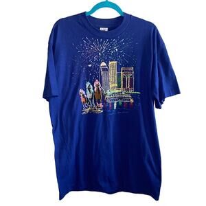 Vintage Kentucky Derby Horse Graphic T-Shirt Large Blue Western Americana Tee